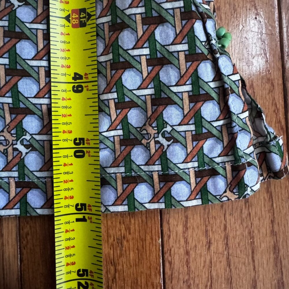 Tory Burch Shell Embellished Cane Weave Pattern Green Tan Resort Caftan - L - Picture 9 of 10